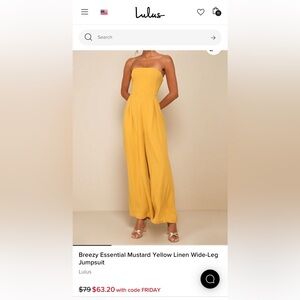 Lulu’s Breezy Essential Mustard Yellow Linen Wide-Leg Jumpsuit